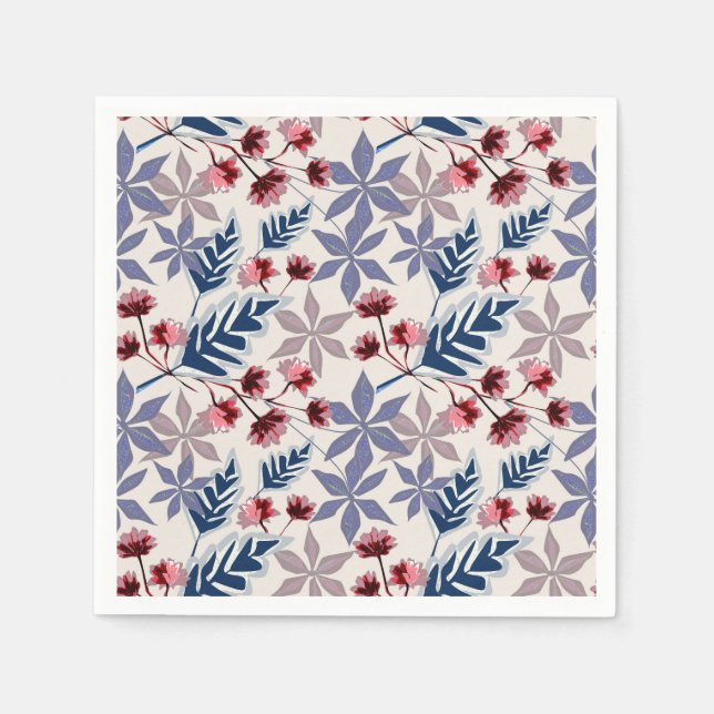 Retro floral pattern with pink, burgundy flowers napkins (Front)