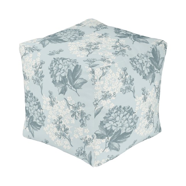 Retro floral pattern with viburnum flowers pouf (Angled Front)