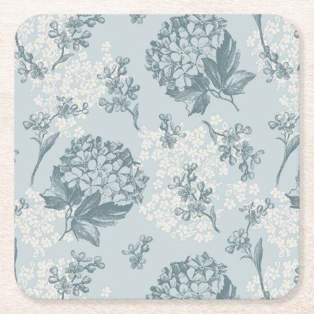 Retro floral pattern with viburnum flowers square paper coaster (Front)