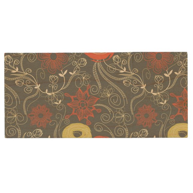Retro floral pattern wood USB flash drive (Front)