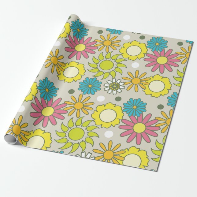 Retro Floral Pattern Wrapping Paper (Unrolled)