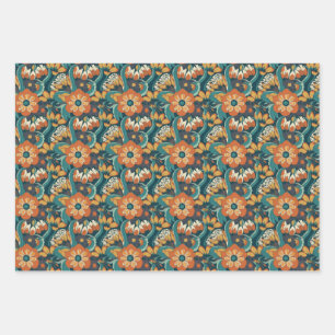 Retro Floral Pattern Wrapping Paper Sheets