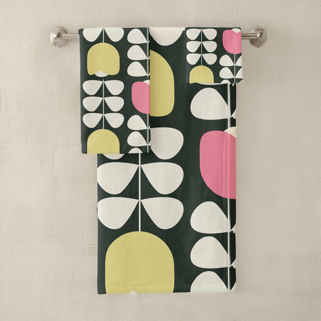 Retro Floral Pattern Yellow Pink Green Bath Towel Set (Creator Uploaded)