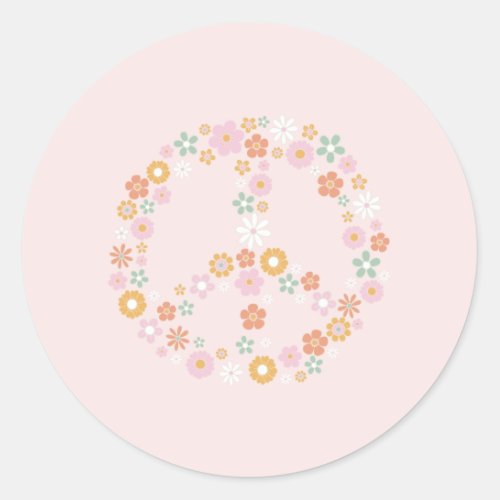 Retro Floral Peace Sign Classic Round Sticker
