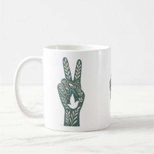 Retro Floral Peace Sign & Dove Art Botanical Sun Coffee Mug