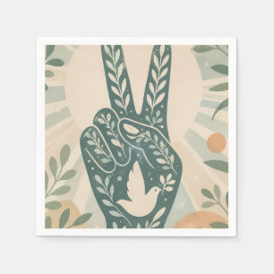 Retro Floral Peace Sign & Dove Art Botanical Sun Napkins