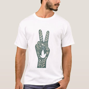 Retro Floral Peace Sign & Dove Art Botanical Sun T-Shirt