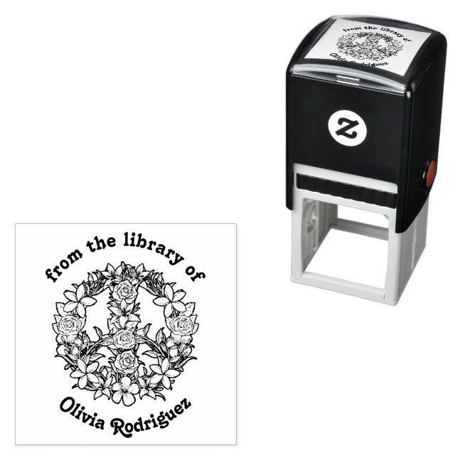 Retro Floral Peace Sign From the Library of Self-inking Stamp (In Situ)