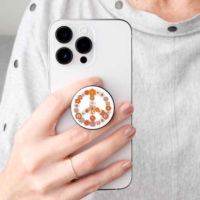 Retro Floral Peace Sign PopSocket (Hand)