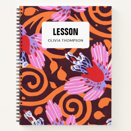 Retro Floral Personalized Lesson Composition  Notebook