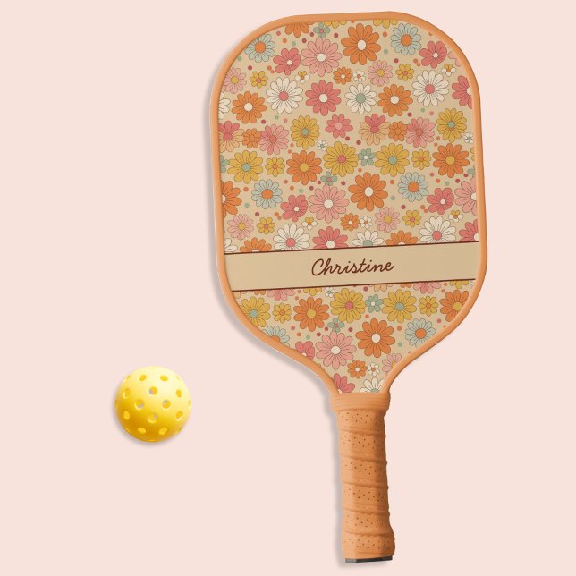 Retro Floral Personalized Monogram Pickleball Paddle (Creator Uploaded)