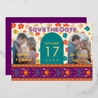 Retro Floral Personalized Two Photo Arch Magenta