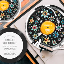 Retro Floral Personalized Vinyl Record Invitation