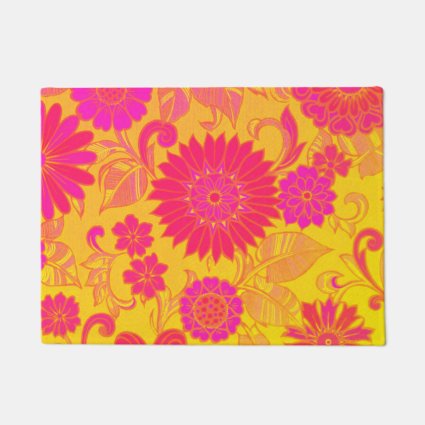 Retro Floral Pink and Yellow Doormat