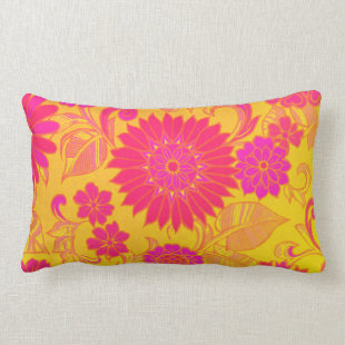 Retro Floral Pink and Yellow Throw Pillow