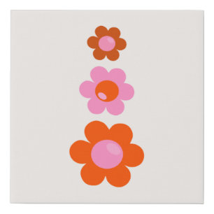 Retro Floral Pink Orange Cream Boho Flowers Faux Canvas Print