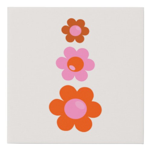 Retro Floral Pink Orange Cream Boho Flowers Faux Canvas Print