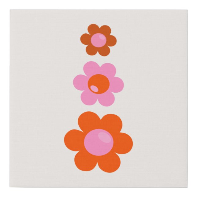 Retro Floral Pink Orange Cream Boho Flowers Faux Canvas Print (Front)