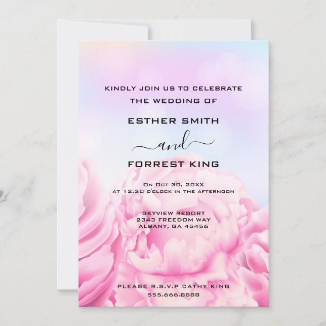 Retro Floral Pink & Yellow Wedding Invitation (Front)