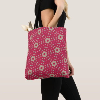 Retro Floral Polka Dot Tote Bag | Bold Crimson Pri