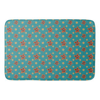 Retro Floral, Polka Dots on Teal Bath Mat