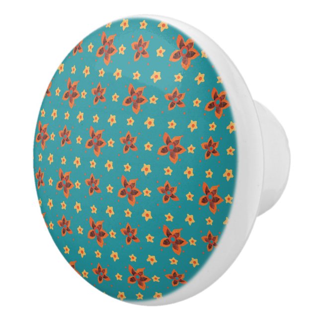 Retro Floral, Polka Dots on Teal Drawer Knob (Right)
