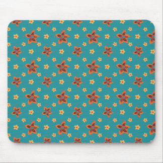Retro Floral, Polka Dots on Teal Glass Mousepad