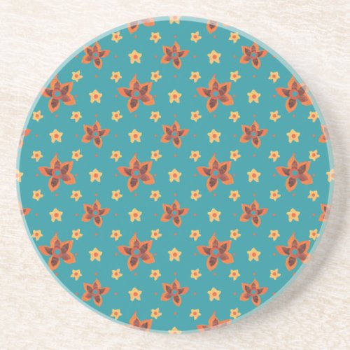 Retro Floral Polka Dots on Teal Sandstone Coaster