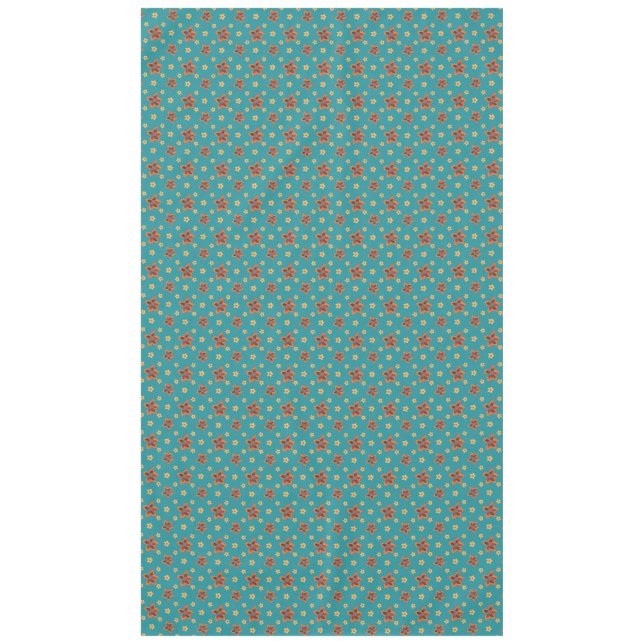 Retro Floral, Polka Dots on Teal Tablecloth (Front)