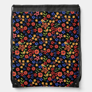Retro Floral Print Custom Drawstring Backpack