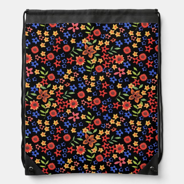 Retro Floral Print Custom Drawstring Backpack (Front)