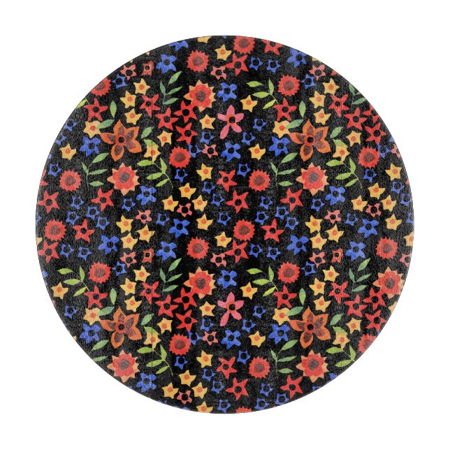 Retro Floral Print Custom Glass Cutting Board (Front)