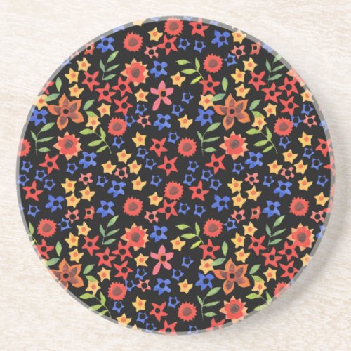 Retro Floral Print Custom Sandstone Coaster