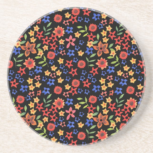 Retro Floral Print Custom Sandstone Coaster (Front)