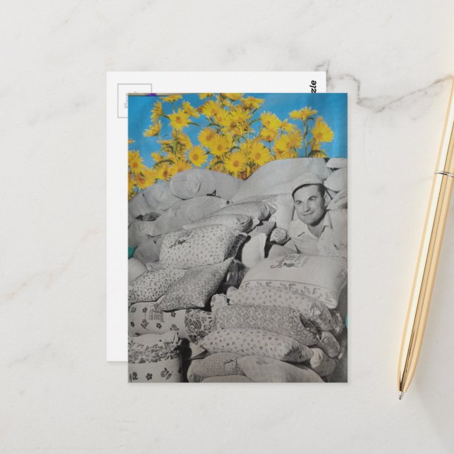 Retro Floral Print Flour Sacks and Sunflowers Postcard (Front/Back In Situ)