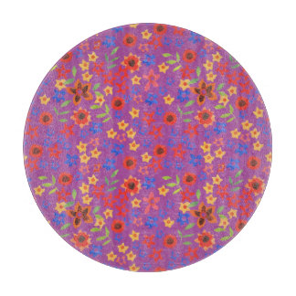 Retro Floral Print on Magenta Glass Cutting Board
