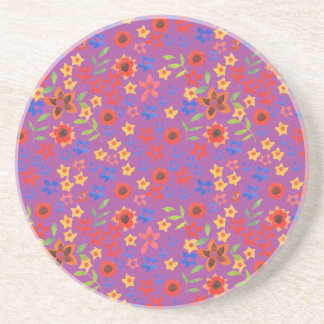 Retro Floral Print on Magenta Sandstone Coaster