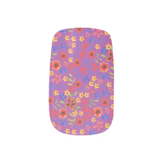 Retro Floral Print on Magenta Set of Minx Nails Nail Wraps