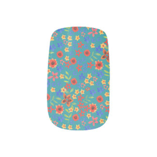 Retro Floral Print on Teal Set of Minx Nails Minx Nail Art