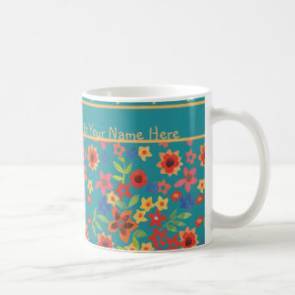 Retro Floral Prints on Teal Custom Coffee Mug