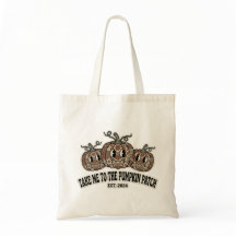 Retro Floral Pumpkin Patch Autumn Cotton Tote Bag