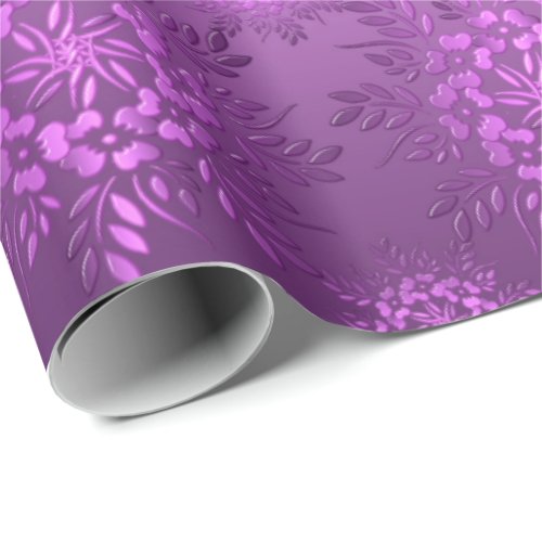 Retro Floral Purple Gradient Wrapping Paper