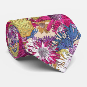 Retro, floral, red flowers, bouquet, blue flowers, neck tie