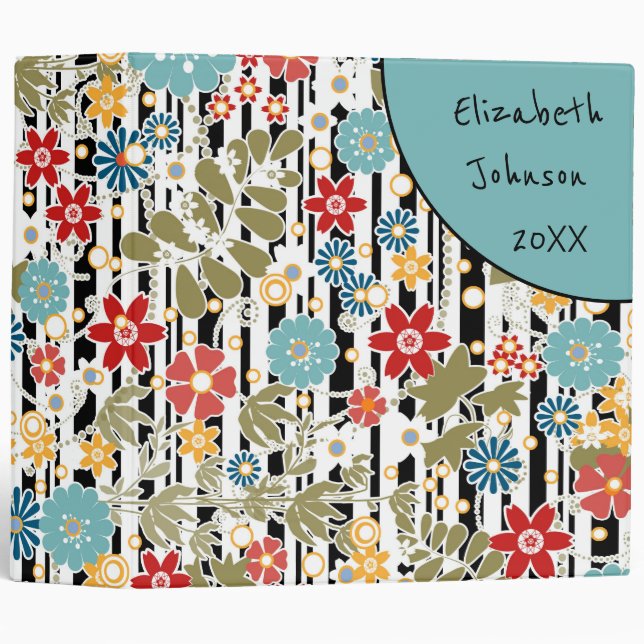Retro, floral retro 3 ring binder (Front/Spine)