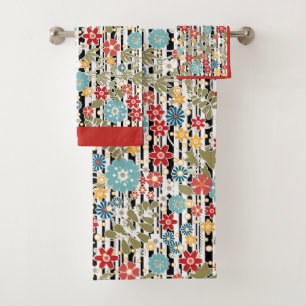 Retro, floral retro bath towel set