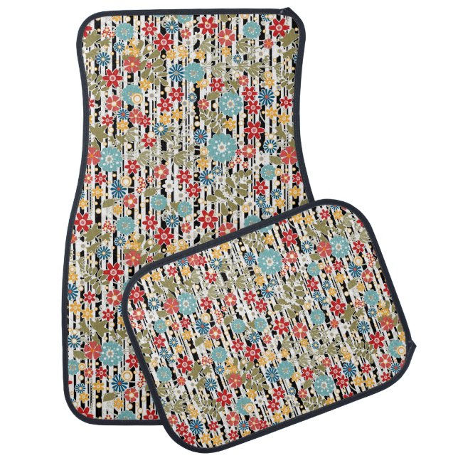 Retro, floral retro car floor mat (Set)