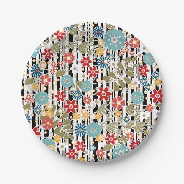Retro, floral retro paper plates (Front)
