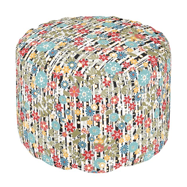 Retro, floral retro pouf (Angled Front)