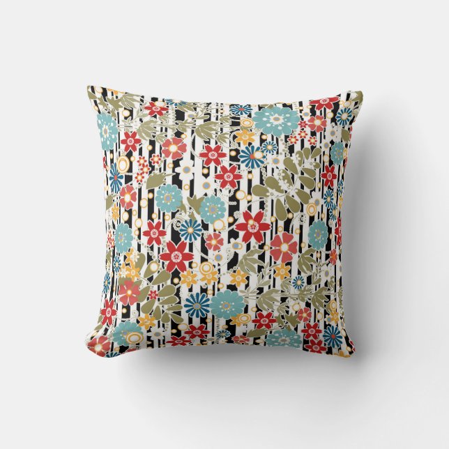 Retro, floral retro throw pillow (Front)