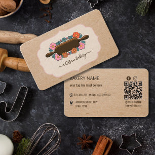 Retro floral Rolling pin Bakery kraft paper Business Card